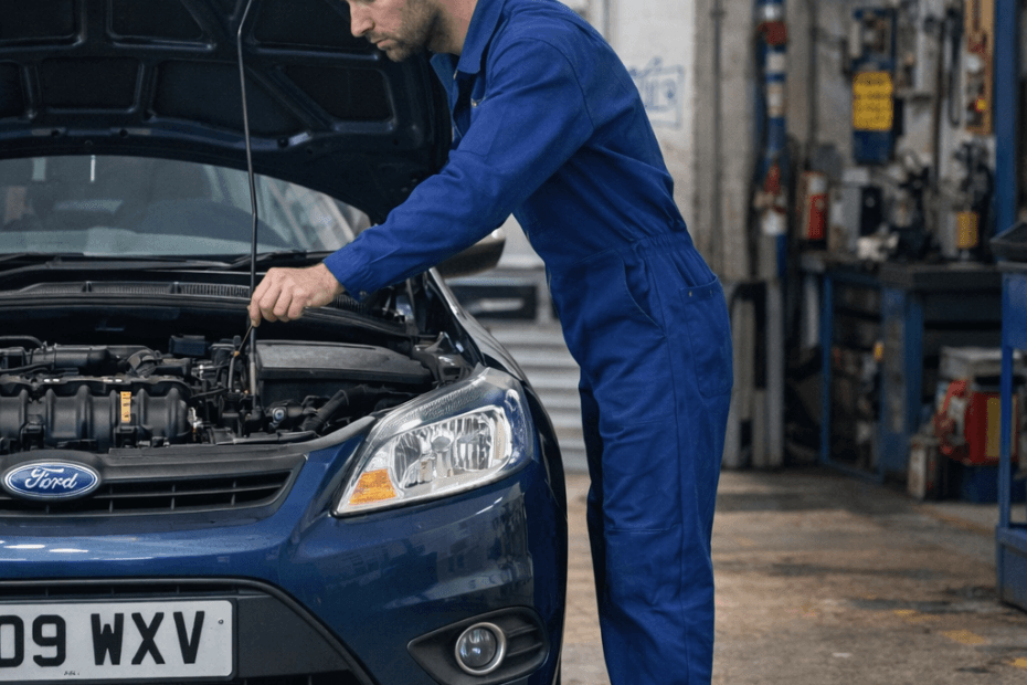 A motor mechanic repairing a car